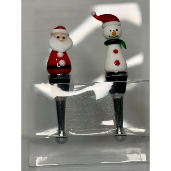 NWB Jolly Wine Bottle Stoppers Holiday Santa Snowman Handmade - Picture 5 of 7